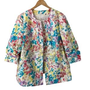 TanJay Womens Floral Open Front Jacket Watercolors Career Colorful Plus 20W